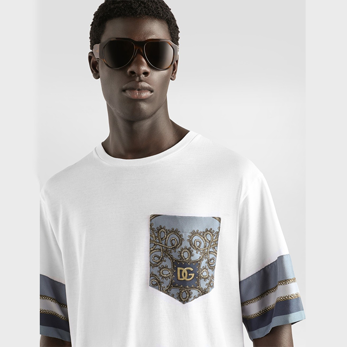 dolce & gabbana silk print patchwork knit t shirt